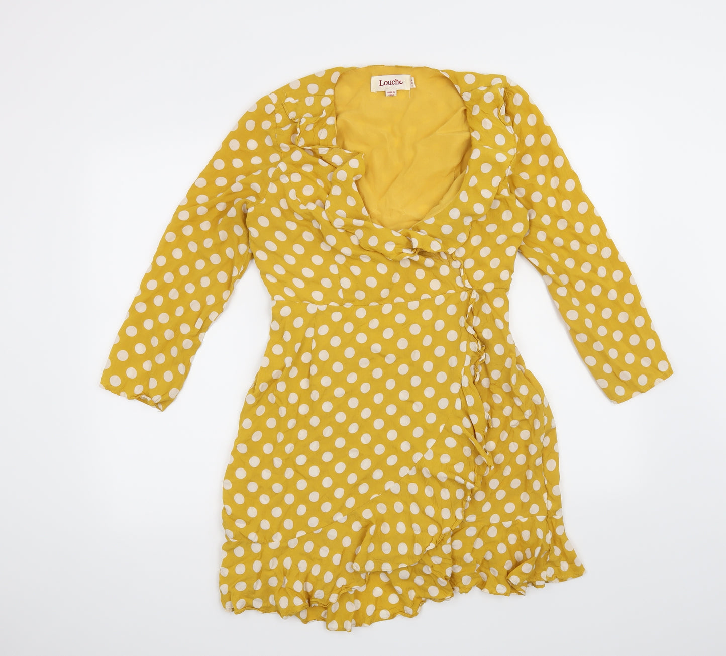 Louche Womens Yellow Polka Dot  A-Line  Size 12