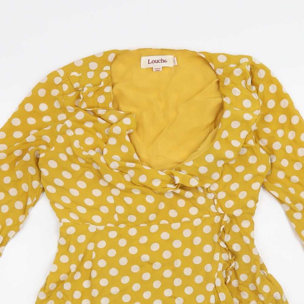 Louche Womens Yellow Polka Dot  A-Line  Size 12
