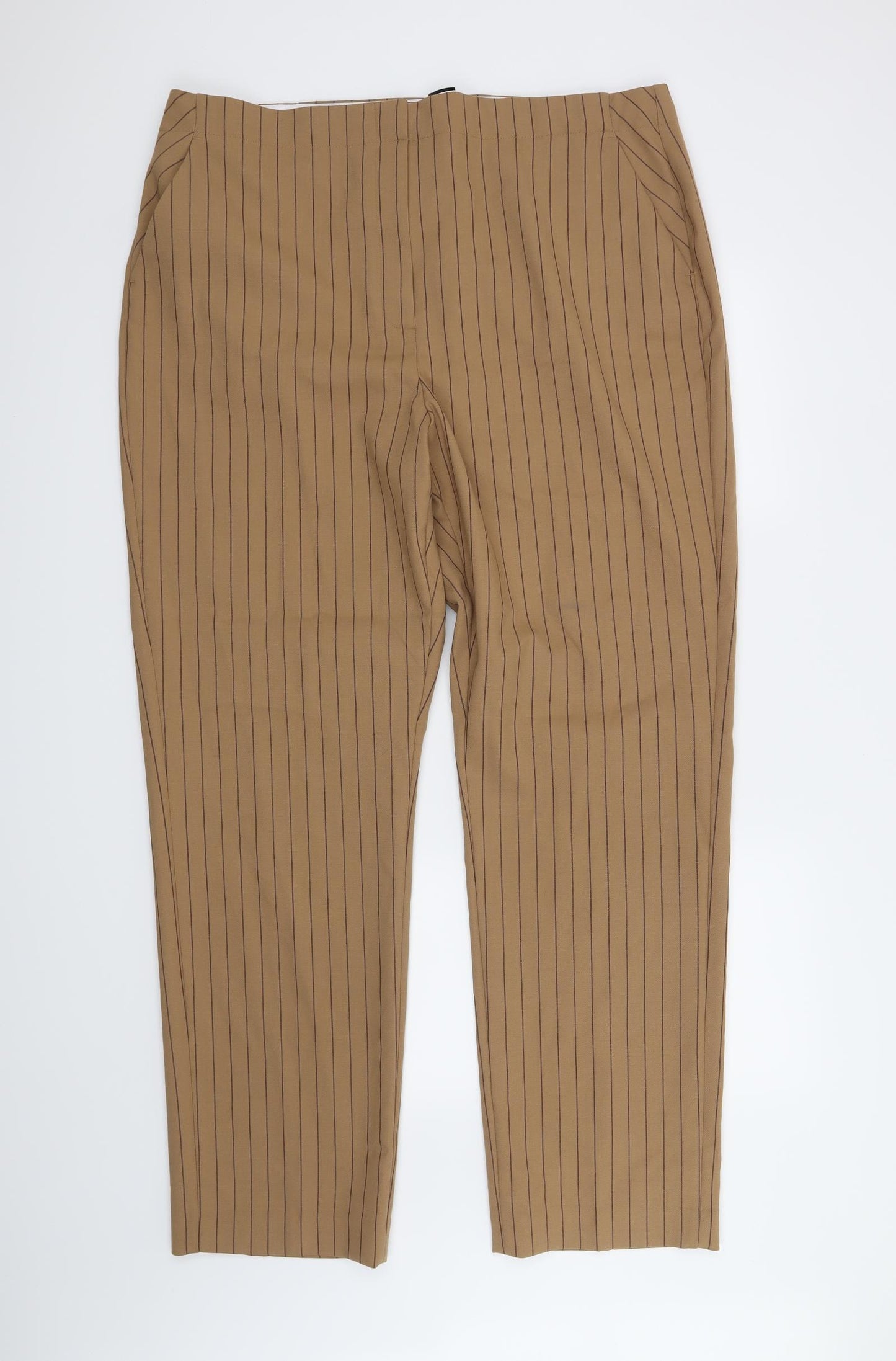 M&S Womens Brown Striped  Trousers  Size 20 L31 in