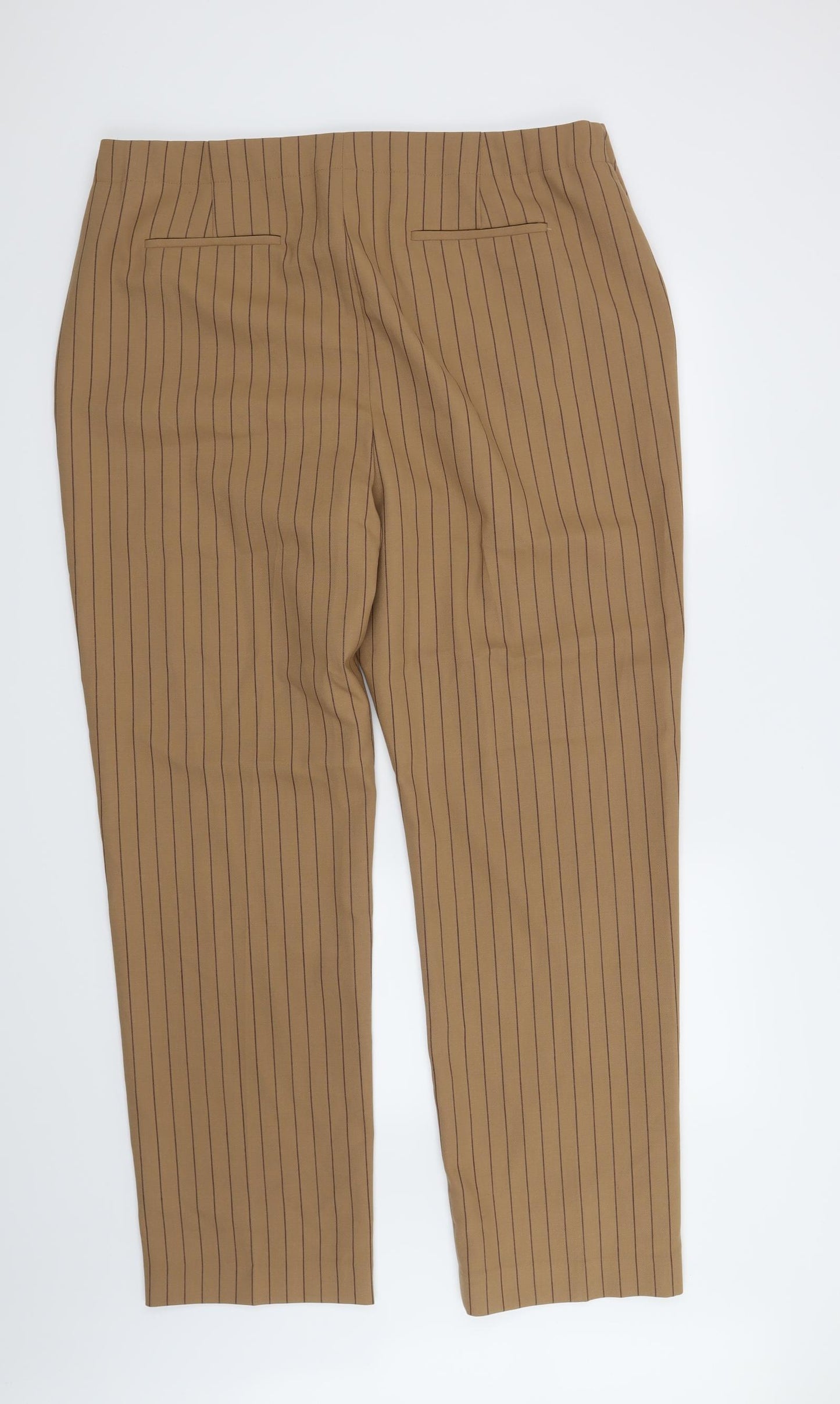 M&S Womens Brown Striped  Trousers  Size 20 L31 in