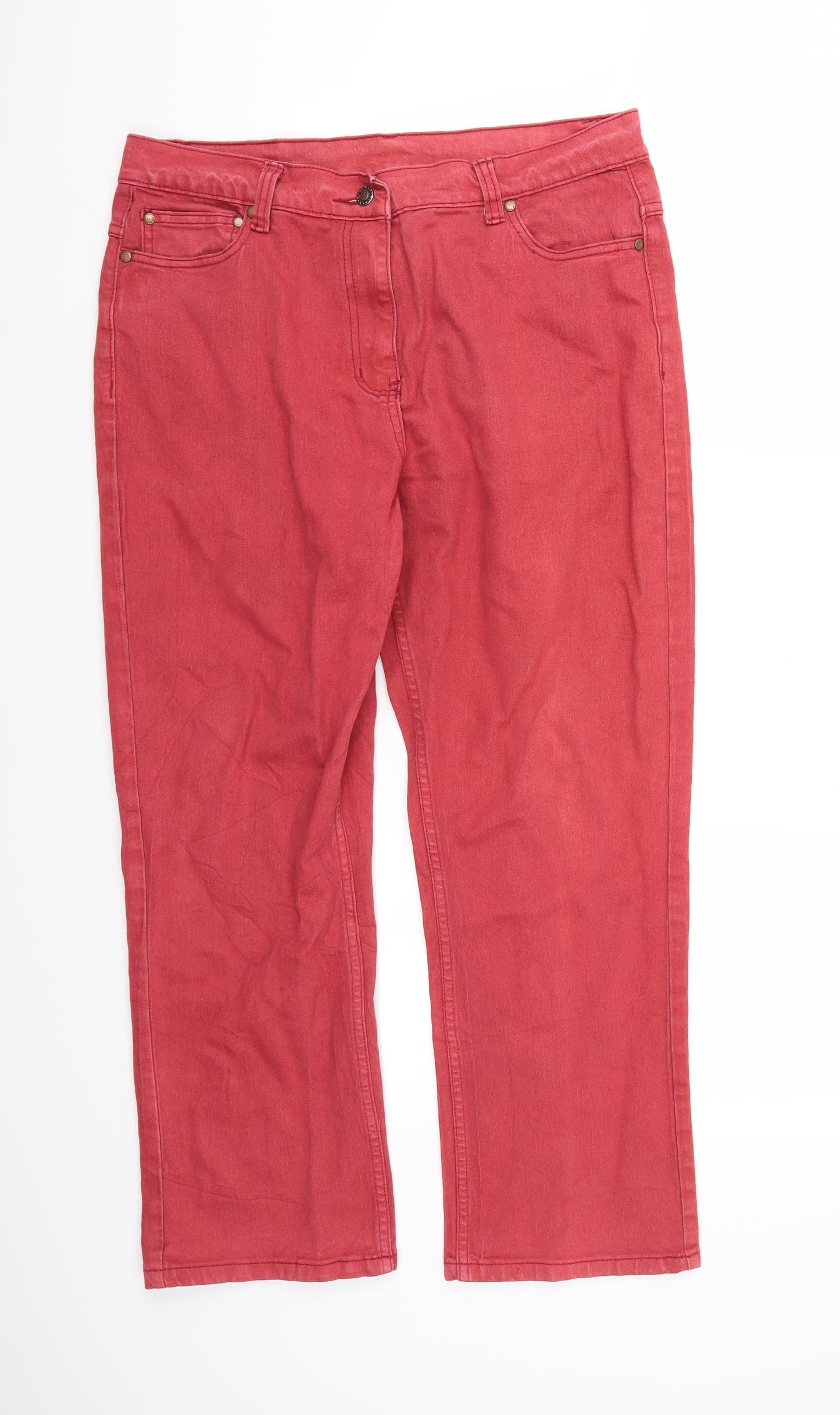 Cotton Traders Womens Red  Denim Straight Jeans Size 16 L26 in