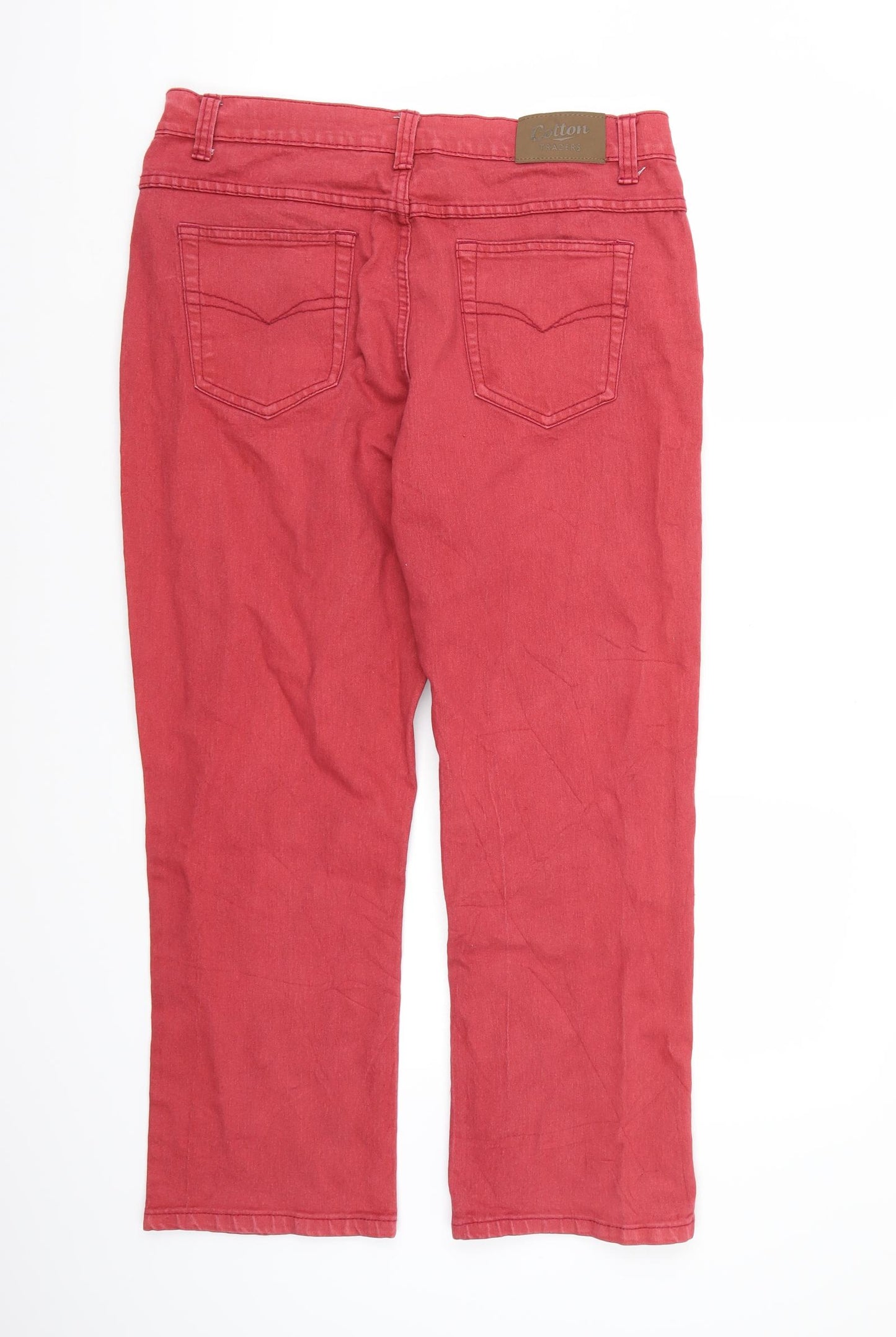 Cotton Traders Womens Red  Denim Straight Jeans Size 16 L26 in