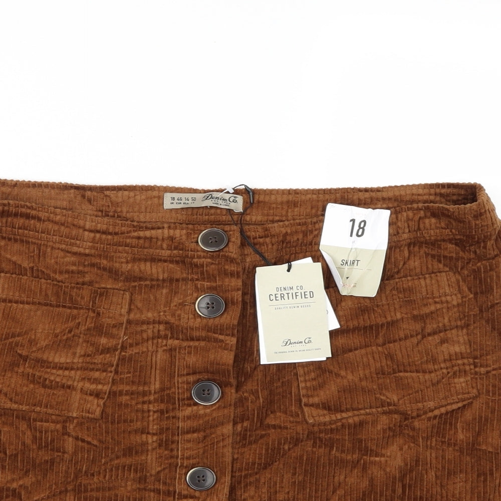Denim co. Womens Brown  Corduroy A-Line Skirt Size 18