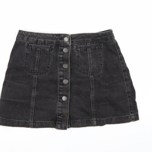 Topshop Womens Black  Denim A-Line Skirt Size 8