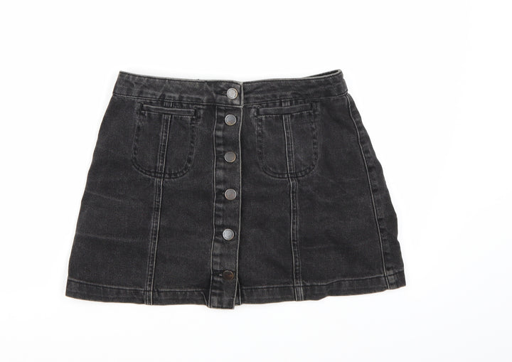 Topshop Womens Black Denim A-Line Skirt Size 8