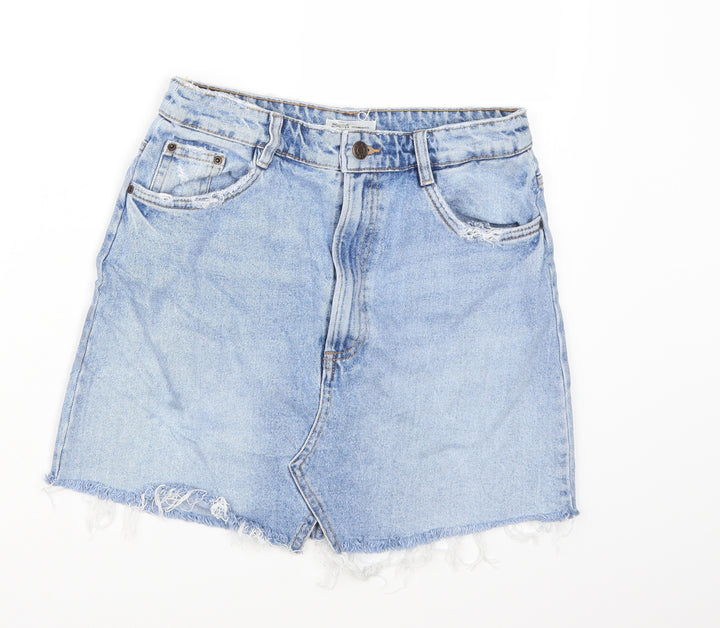 Preworn Womens Blue  Denim A-Line Skirt