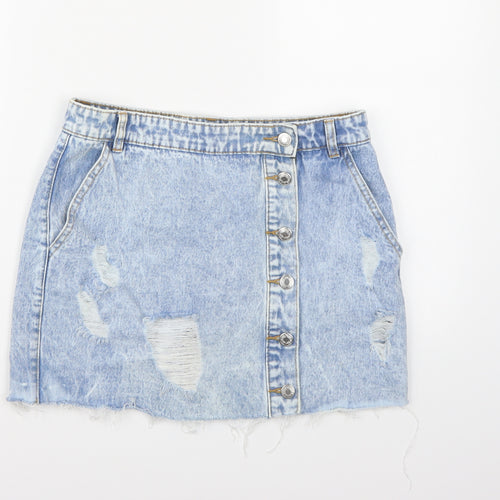 Pull&Bear Womens Blue  Denim A-Line Skirt Size L