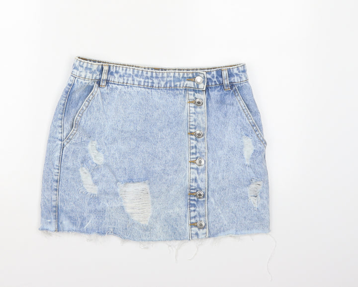 Pull&Bear Womens Blue Denim A-Line Skirt Size L
