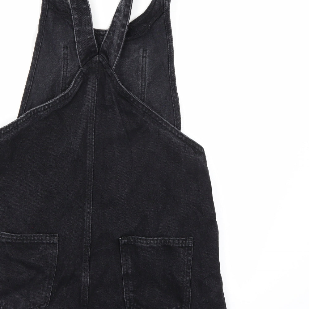 Zara Womens Black  Denim Pinafore/Dungaree Dress  Size M