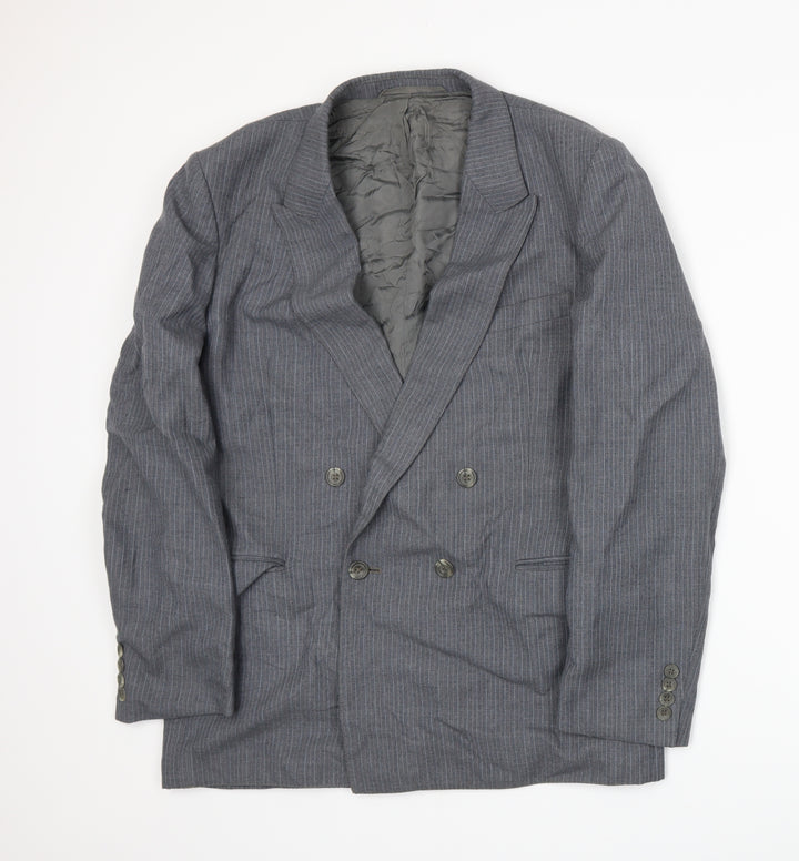 Male Mens Grey Striped  Jacket Suit Jacket Size L