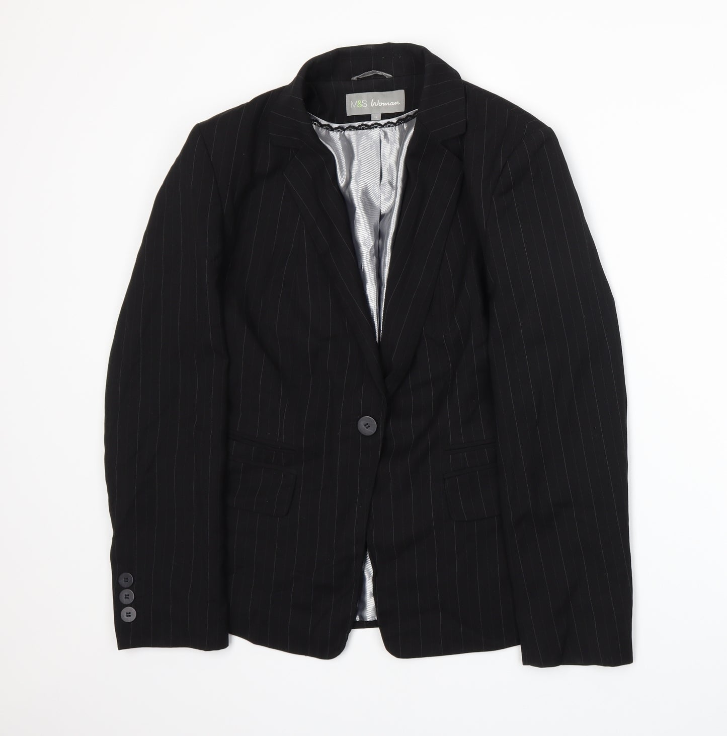 Marks and Spencer Womens Black Pinstripe  Jacket Suit Jacket Size 12