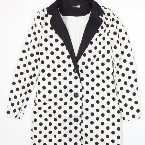 Boohoo Womens White Spotted  Jacket Suit Jacket Size 8
