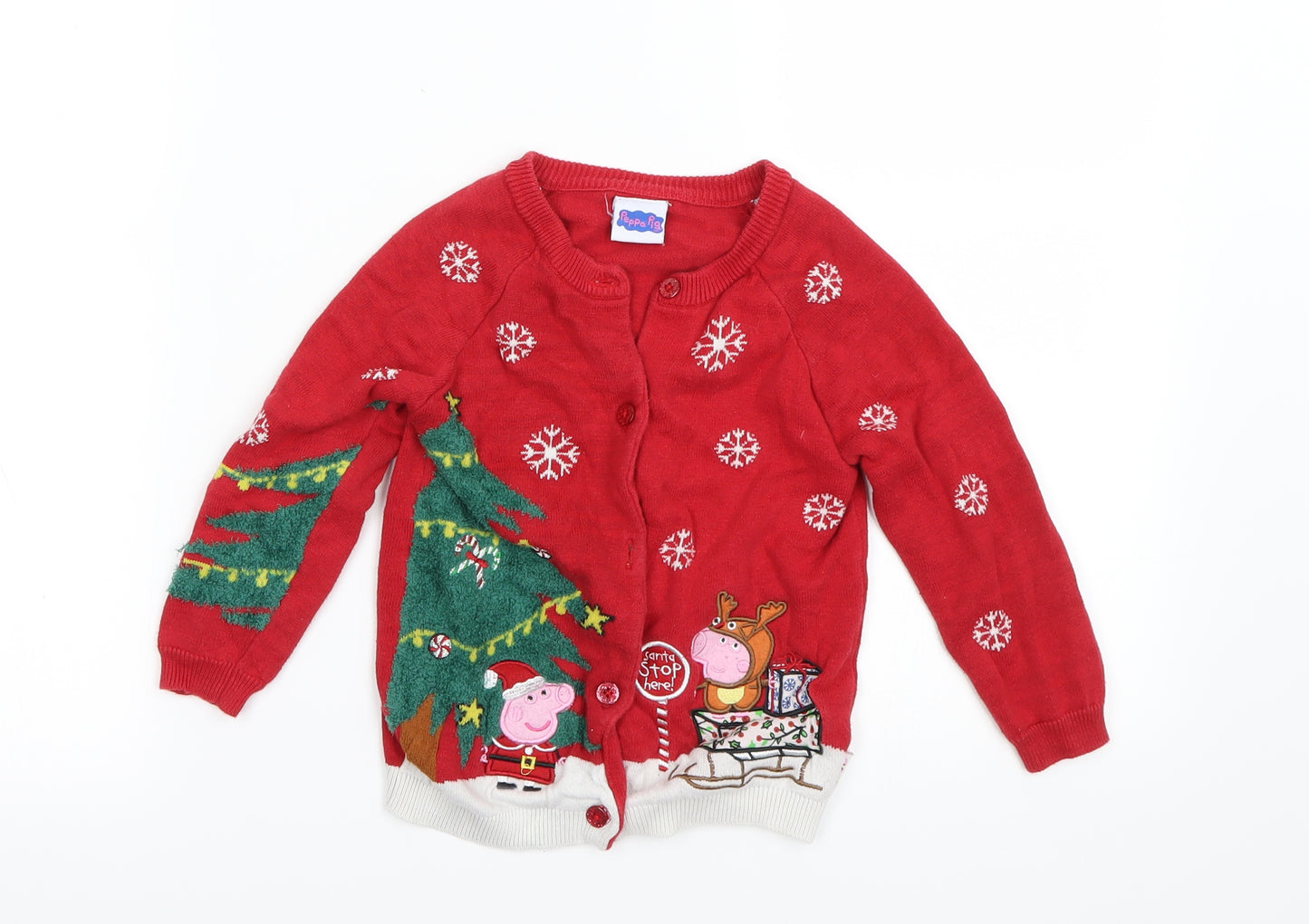 TU Girls Red   Cardigan Jumper Size 2-3 Years  - Christmas jumper/ peppa pig