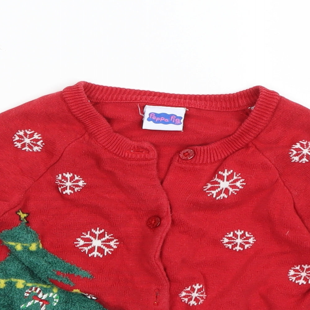 TU Girls Red   Cardigan Jumper Size 2-3 Years  - Christmas jumper/ peppa pig