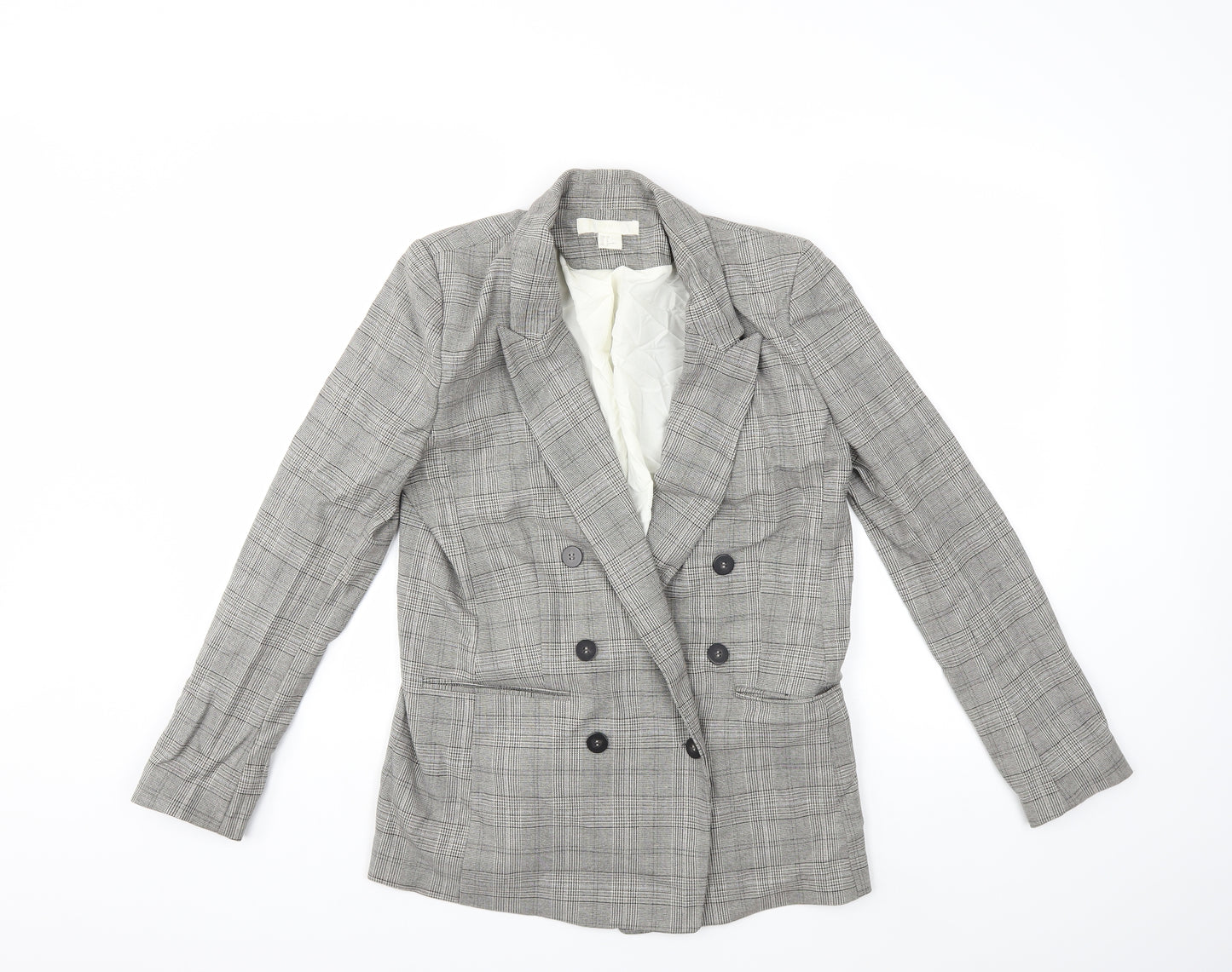 H&M Womens Grey Check  Jacket Blazer Size 10