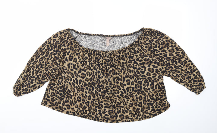 H&M Womens Brown Animal Print Basic Blouse Size 2XL