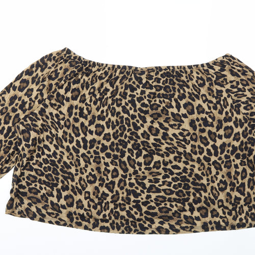 H&M Womens Brown Animal Print  Basic Blouse Size 2XL
