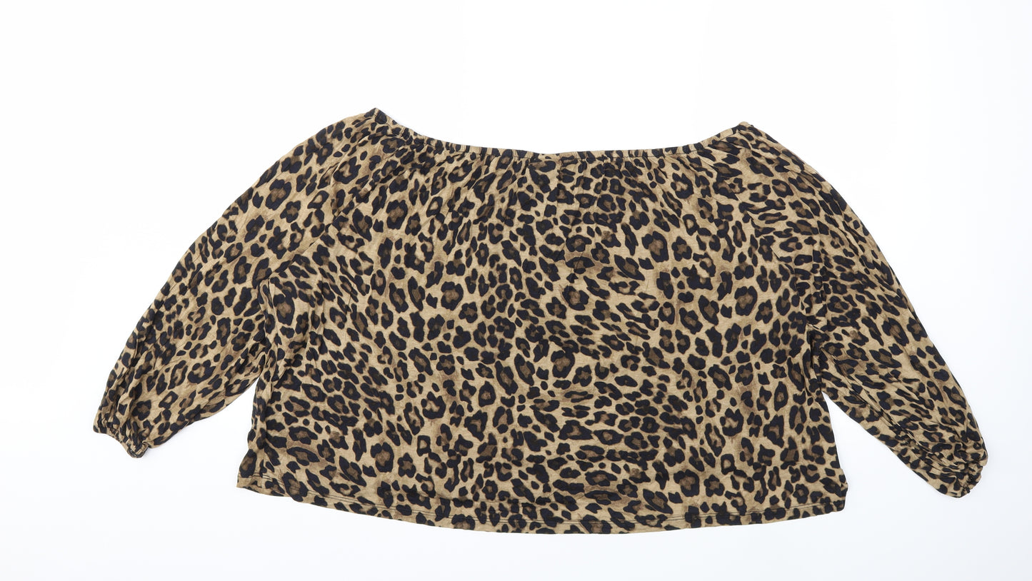 H&M Womens Brown Animal Print  Basic Blouse Size 2XL