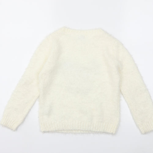 F&F Girls White  Knit Pullover Jumper Size 6-7 Years  - CHRISTMAS