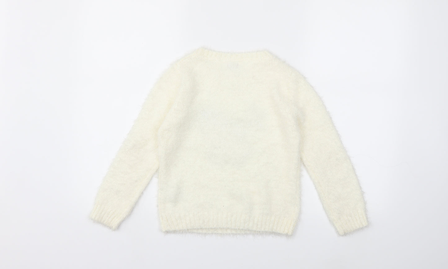 F&F Girls White  Knit Pullover Jumper Size 6-7 Years  - CHRISTMAS