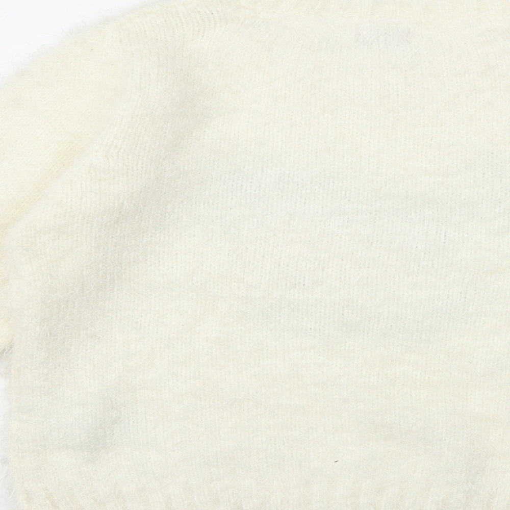 F&F Girls White  Knit Pullover Jumper Size 6-7 Years  - CHRISTMAS