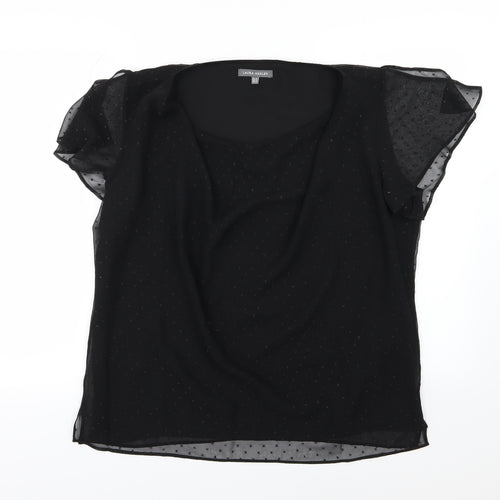 Laura Ashley Womens Black Polka Dot Chiffon Basic Blouse Size 16