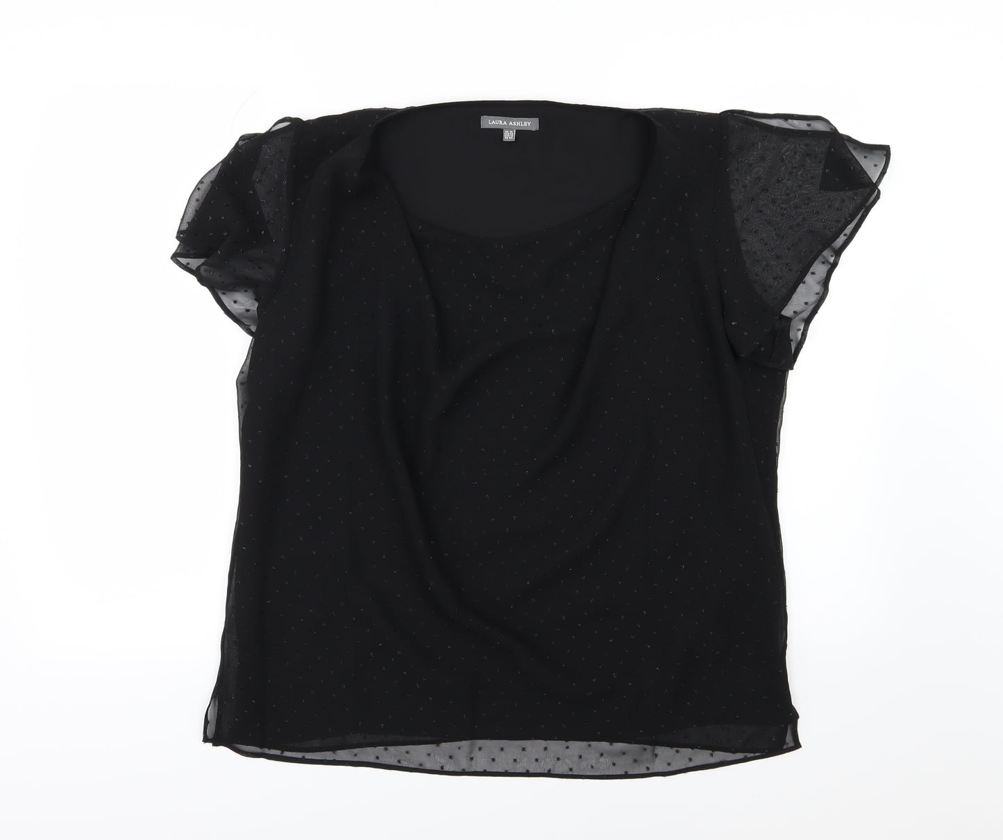 Laura Ashley Womens Black Polka Dot Chiffon Basic Blouse Size 16