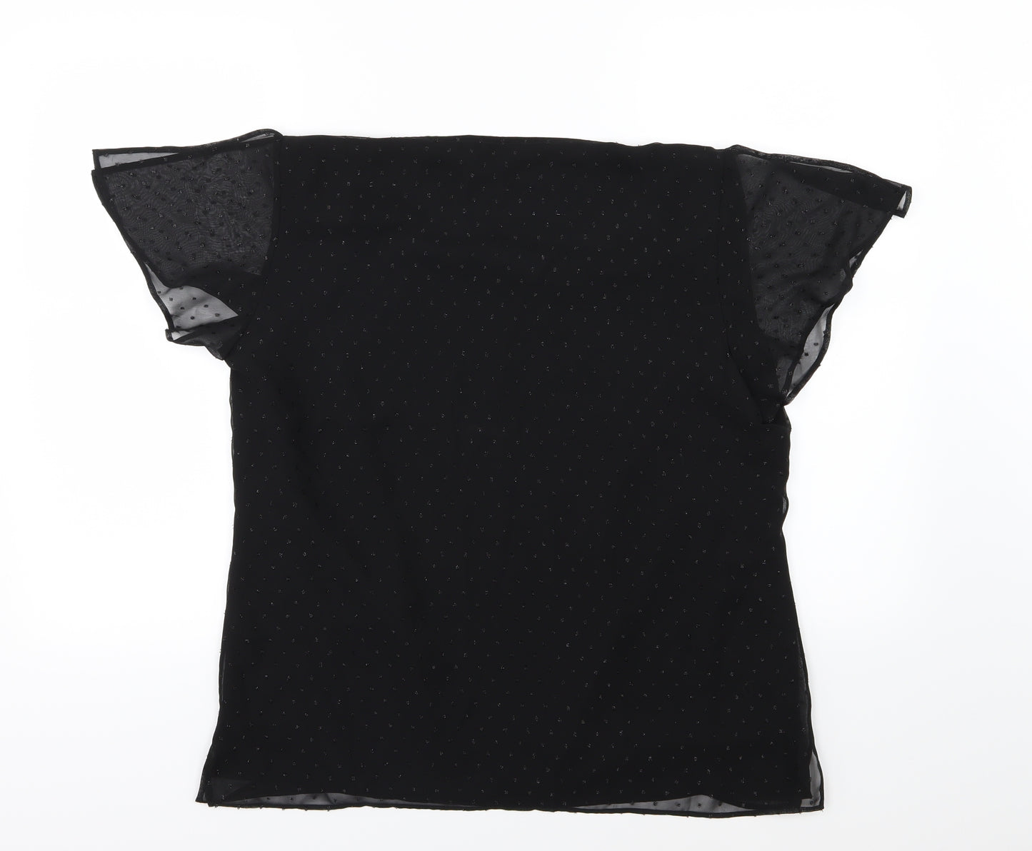 Laura Ashley Womens Black Polka Dot Chiffon Basic Blouse Size 16