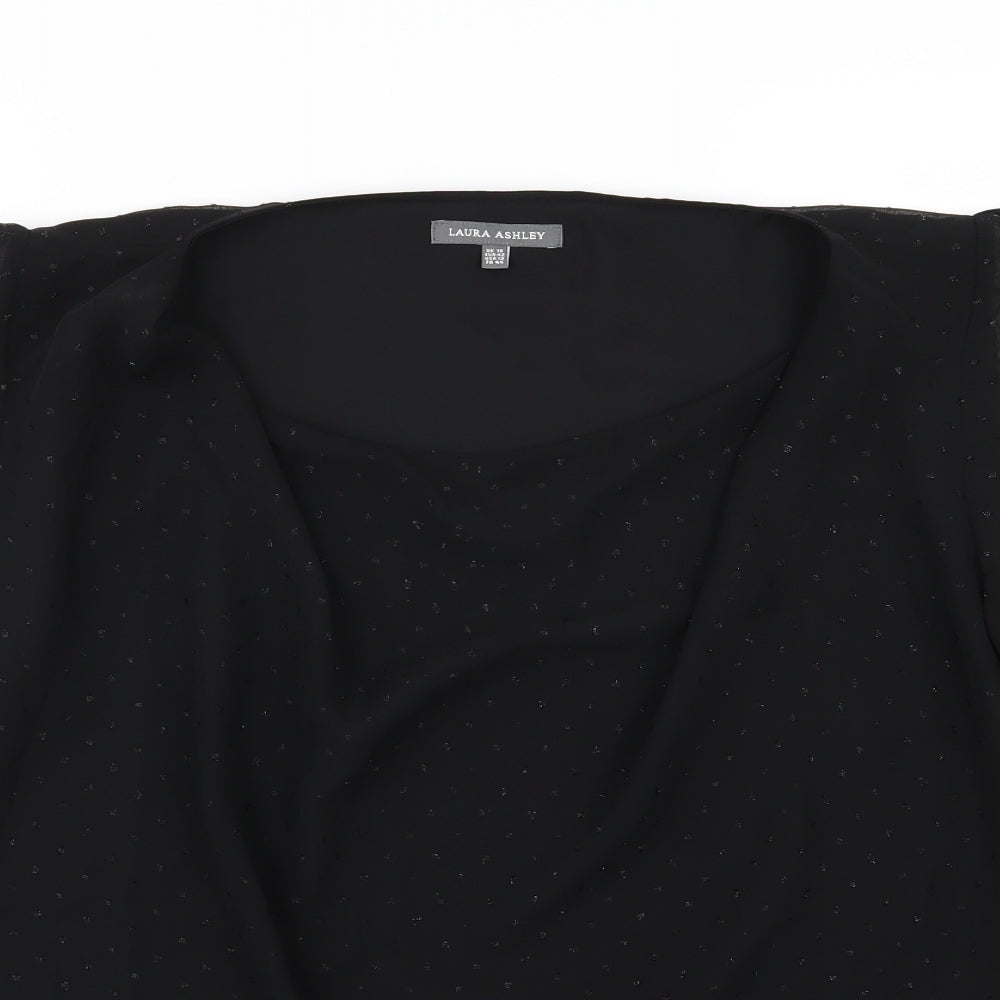 Laura Ashley Womens Black Polka Dot Chiffon Basic Blouse Size 16