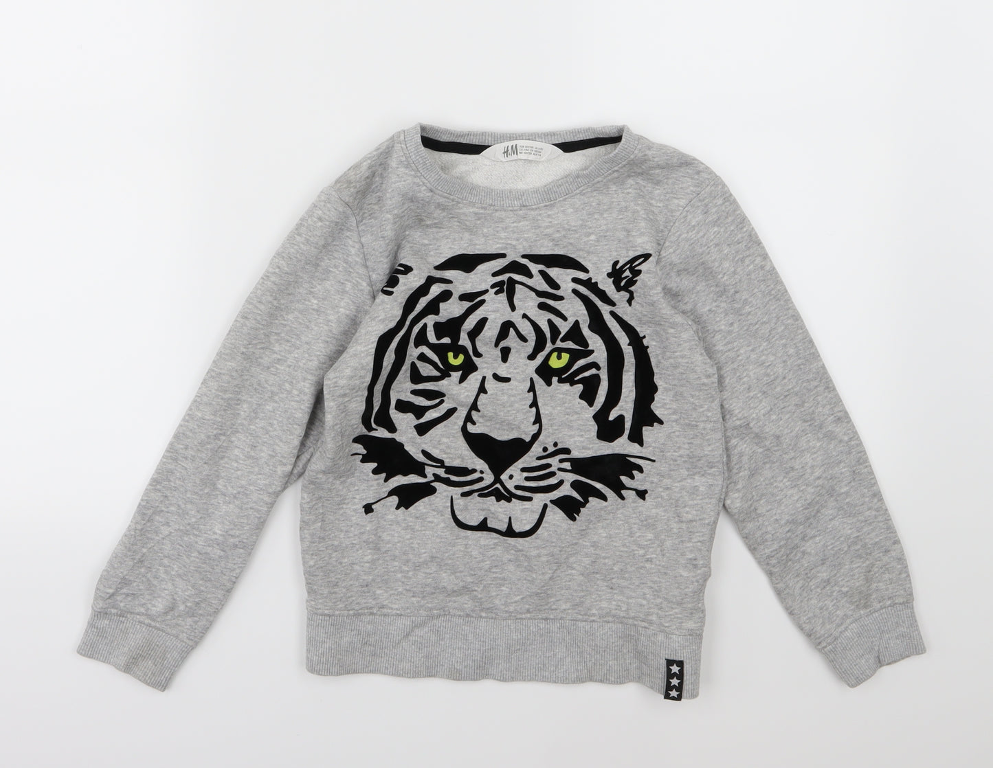 H&M Boys Grey  Jersey Pullover Sweatshirt Size 6-7 Years  - Tiger