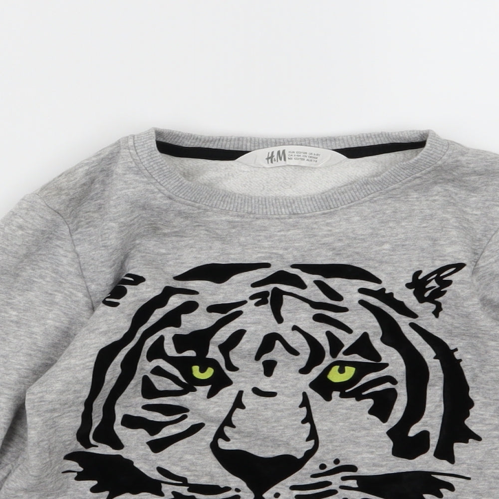 H&M Boys Grey  Jersey Pullover Sweatshirt Size 6-7 Years  - Tiger