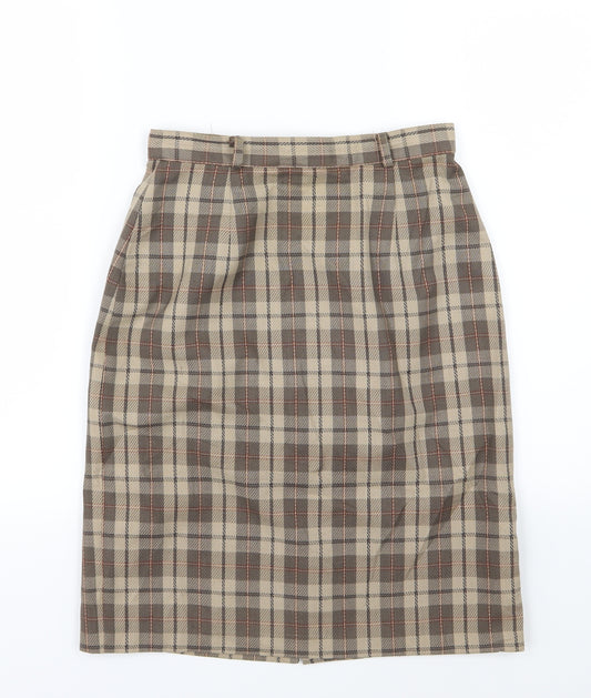 Front view of Essentials women’s brown striped straight & pencil skirt, size UK 26, in