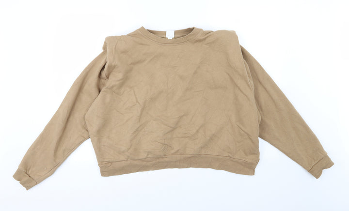 H&M Womens Brown Jersey Pullover Sweatshirt Size XL - Padded Shoulders