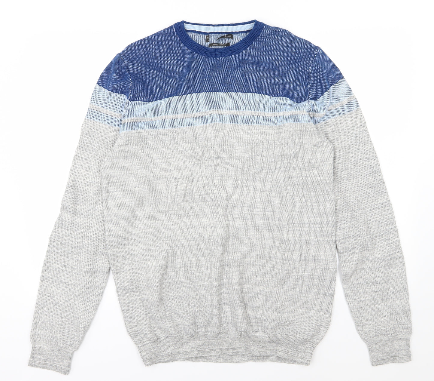 Marks and Spencer Mens Grey Striped Knit Pullover Jumper Size L