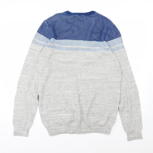 Marks and Spencer Mens Grey Striped Knit Pullover Jumper Size L