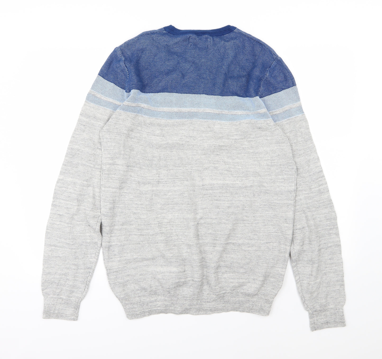 Marks and Spencer Mens Grey Striped Knit Pullover Jumper Size L