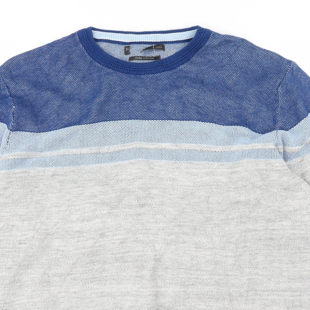 Marks and Spencer Mens Grey Striped Knit Pullover Jumper Size L