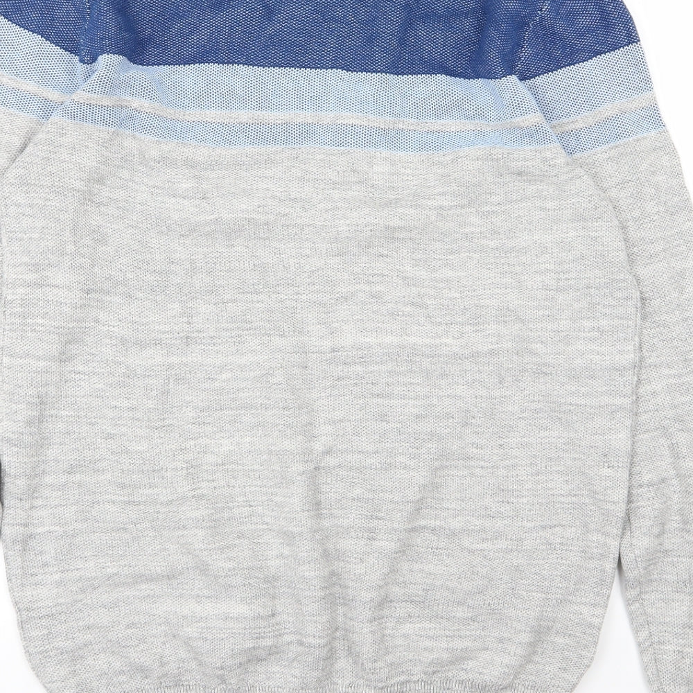 Marks and Spencer Mens Grey Striped Knit Pullover Jumper Size L