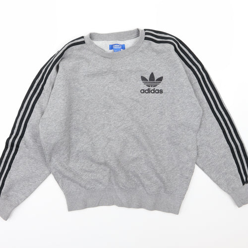 adidas Mens Grey Striped Jersey Pullover Sweatshirt Size S