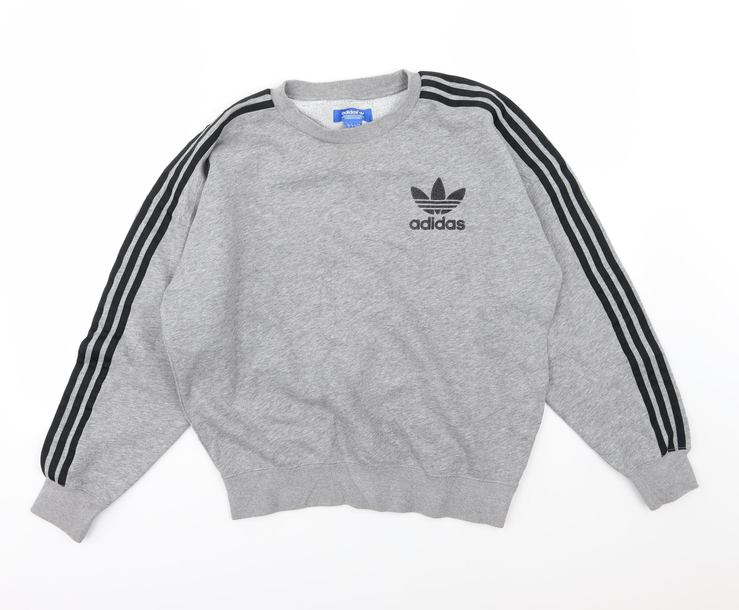adidas Mens Grey Striped Jersey Pullover Sweatshirt Size S