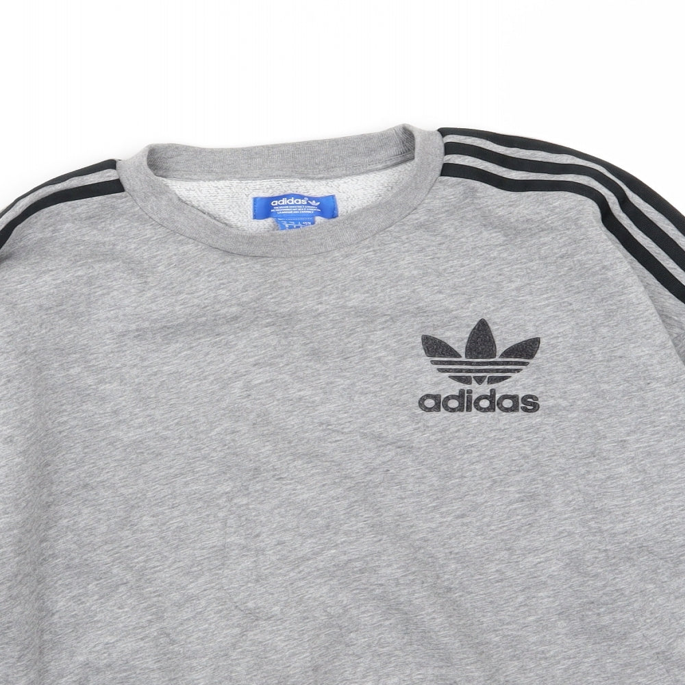 adidas Mens Grey Striped Jersey Pullover Sweatshirt Size S