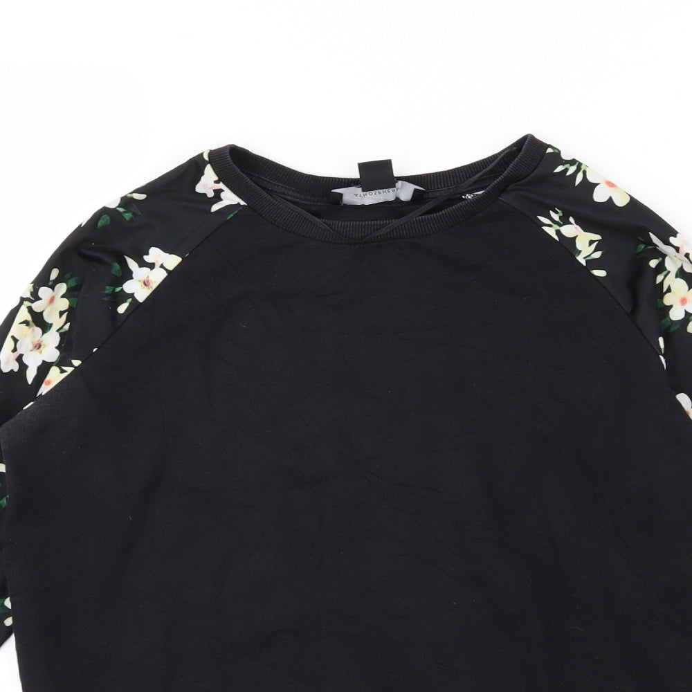 Atmosphere Womens Black Floral Jersey Pullover Sweatshirt Size 8