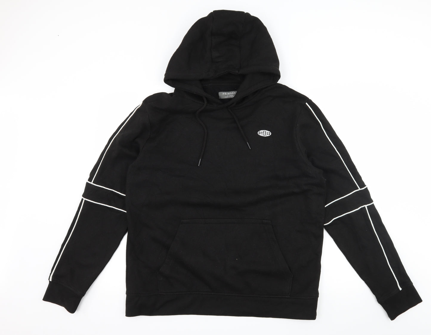 Primark Mens Black Striped Jersey Pullover Hoodie Size XL