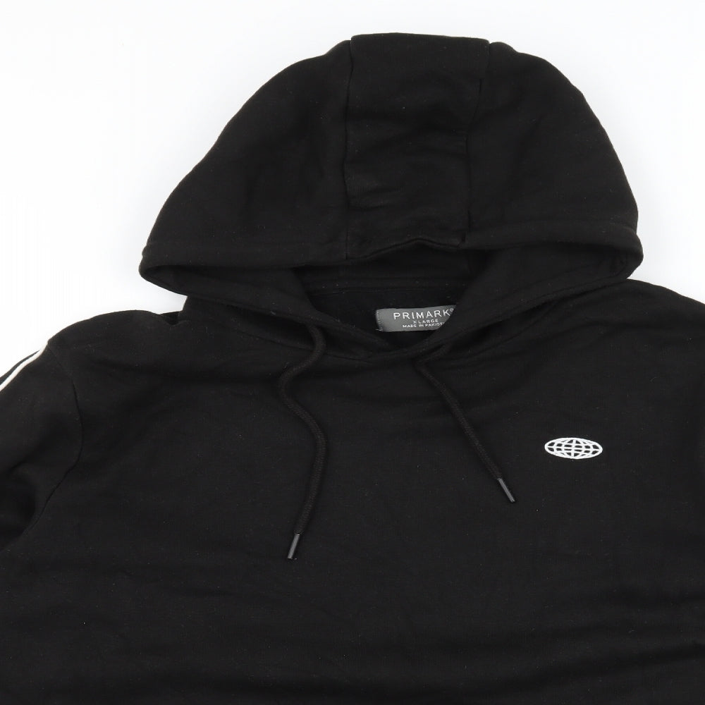 Primark Mens Black Striped Jersey Pullover Hoodie Size XL