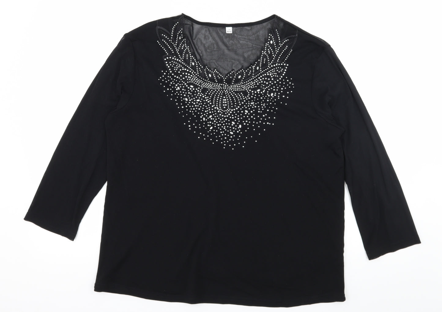 Preworn Womens Black  Mesh Basic T-Shirt Size 18