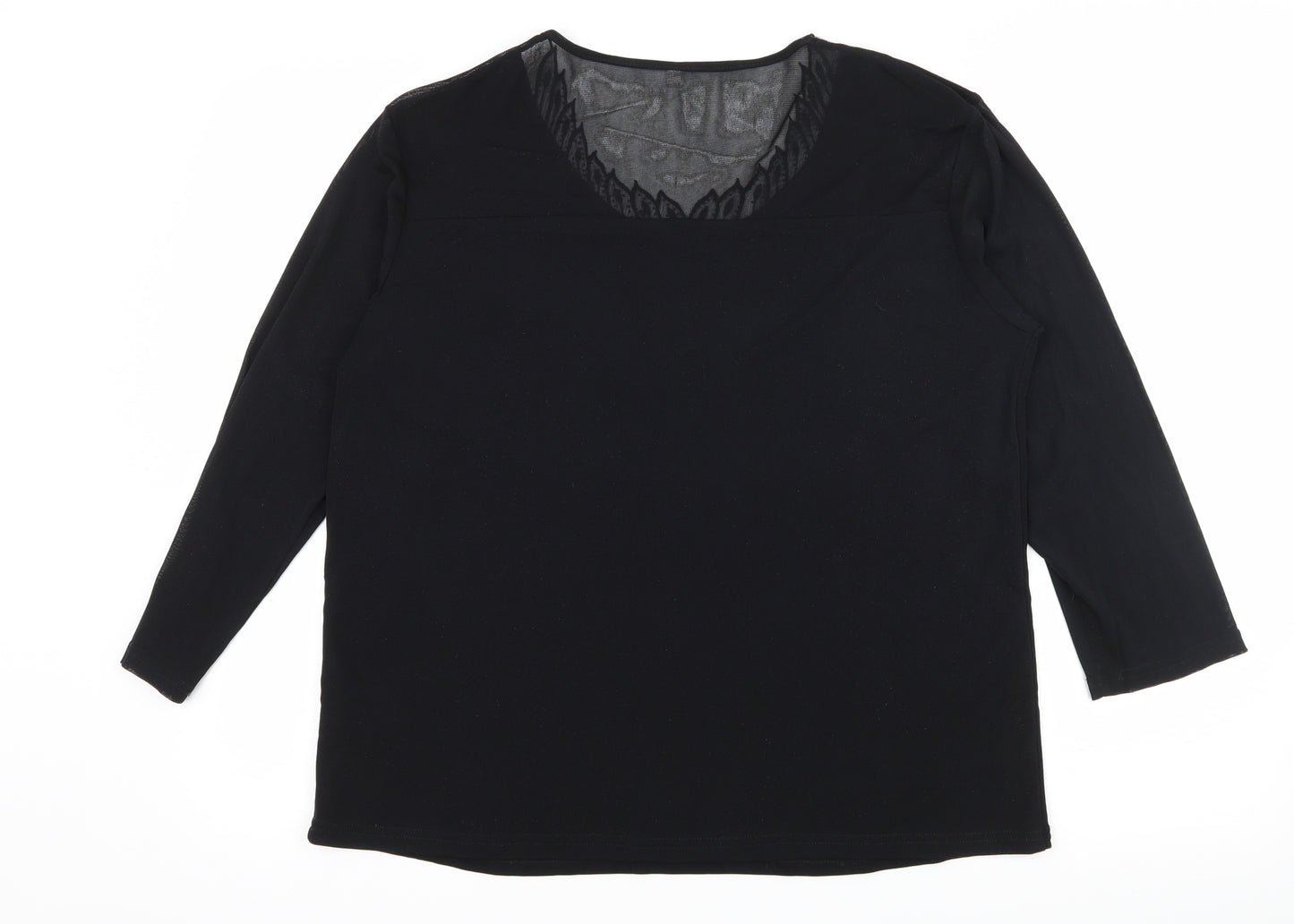 Preworn Womens Black  Mesh Basic T-Shirt Size 18