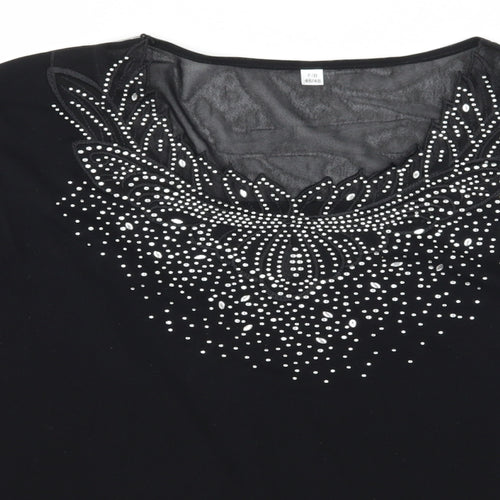 Preworn Womens Black  Mesh Basic T-Shirt Size 18