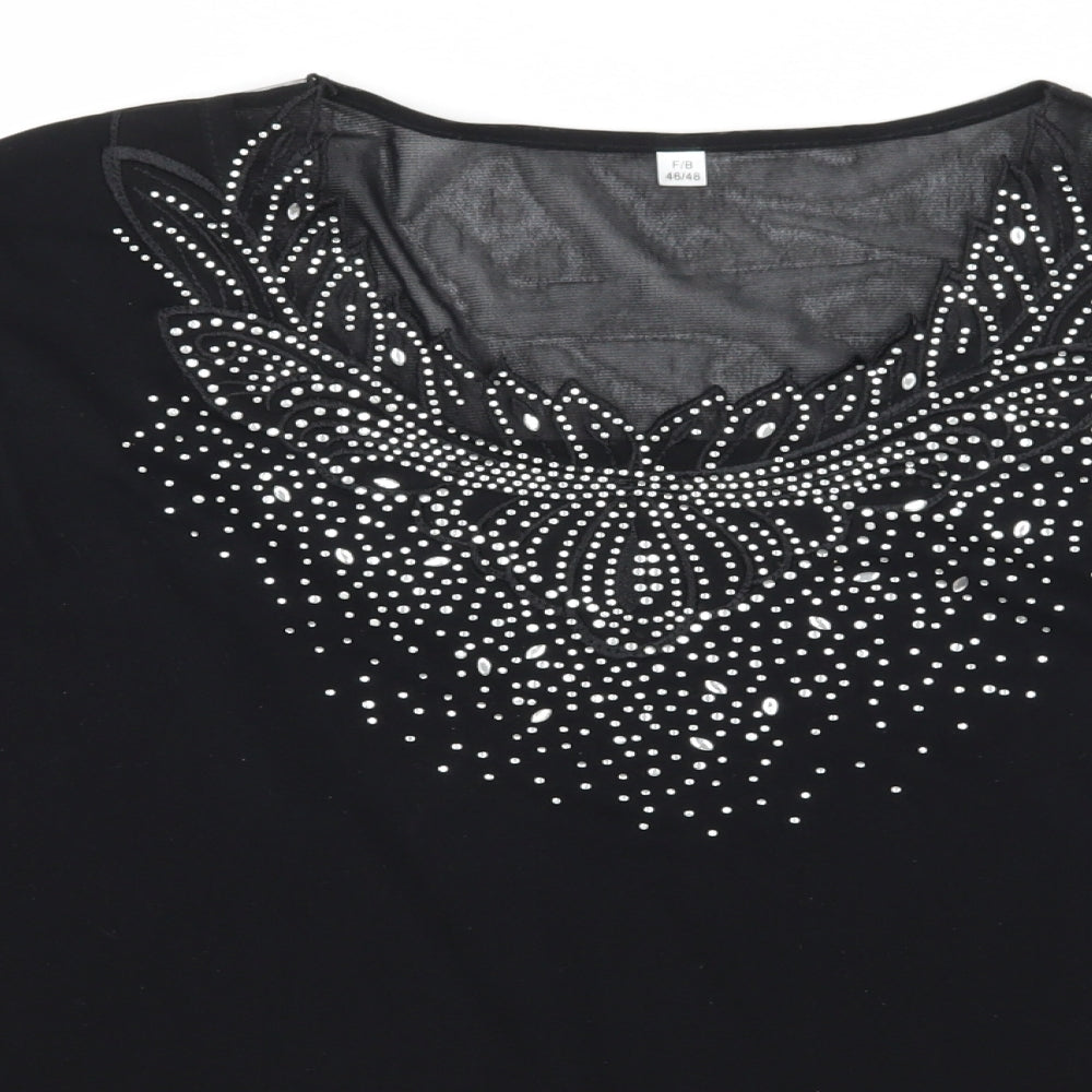 Preworn Womens Black  Mesh Basic T-Shirt Size 18