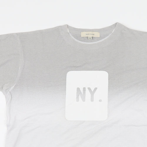 River Island Womens White Geometric Jersey Basic T-Shirt Size XS  - NY
