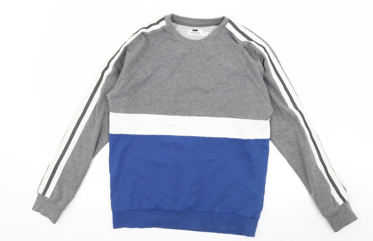 Topman Mens Blue Striped Jersey Pullover Sweatshirt Size S